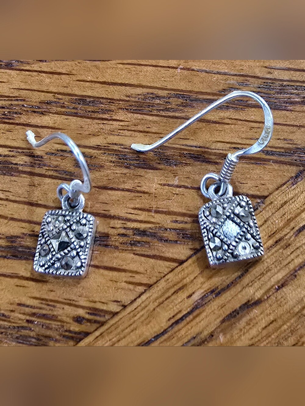 Sterling Silver Marcasite Square Drop Earrings - Silver